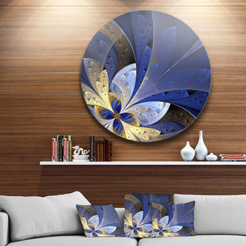 Blue and Yellow Large Fractal Pattern - Floral Circle Metal Wall Decor